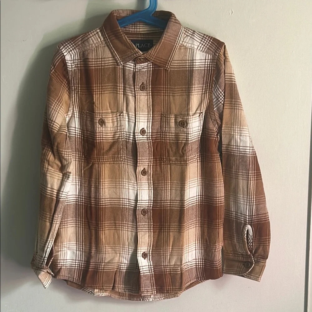 New The Children's Place Boy’s Earth Tones and Brown Flannel Plaid Shirt